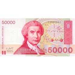 1993 - Croacia Pic 26a 50.000 Dinars  banknote
