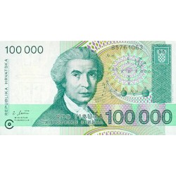 1993 - Croacia Pic 27a 100.000 Dinars  banknote