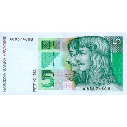 1993 - Croacia Pic 28a   billete de 5 Kuna