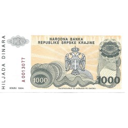 1994 - Croatia Pic R30 1000 Dinars banknote 1994 - Croatia Pic R30 1000 Dinars banknote