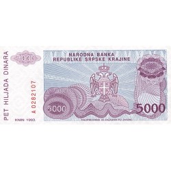 1993 -  Croacia Pic R20 billete de 5.000  Dinara