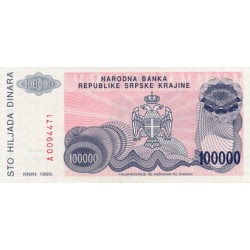 1993 -  Croacia Pic R22 billete de 100.000 Dinara