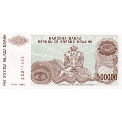 1993 -  Croacia Pic R23 billete de 500.000  Dinara