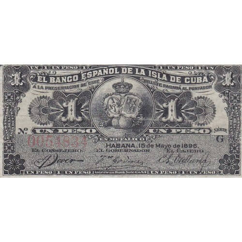 1896 - Cuba P47 1 Peso banknote
