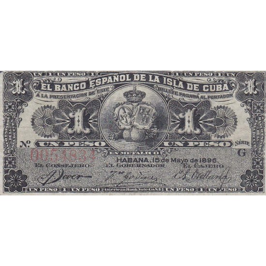 1896 - Cuba P47 1 Peso banknote 1896 - Cuba P47 1 Peso banknote