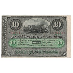 1896 - Cuba Pic 49c 10 Pesos banknote (VF)