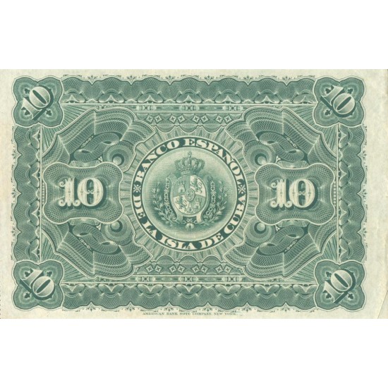1896 - Cuba Pic 49 10 Pesos banknote (VF) 1896 - Cuba Pic 49 10 Pesos banknote (VF)