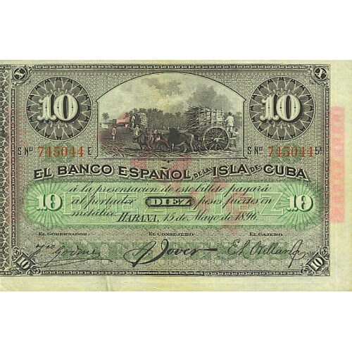 1896 - Cuba Pic 49d 10 Pesos banknote