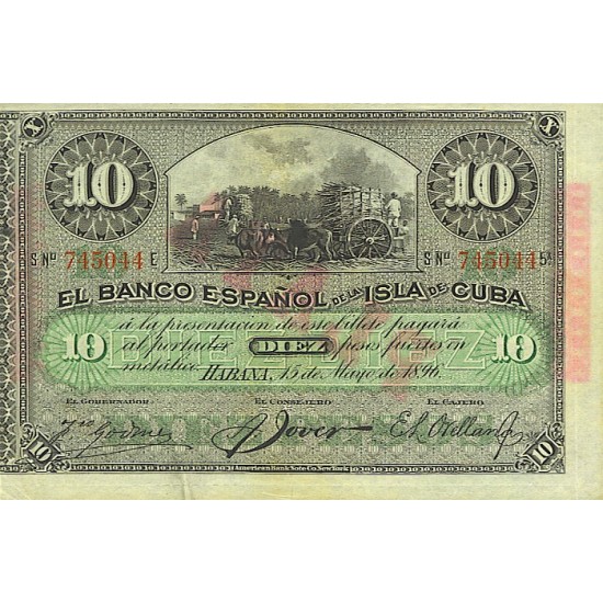 1896 - Cuba Pic 49d 10 Pesos banknote 1896 - Cuba Pic 49d 10 Pesos banknote