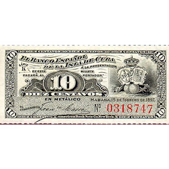 1897 - Cuba P52 10 Centavos banknote 1897 - Cuba P52 10 Centavos banknote