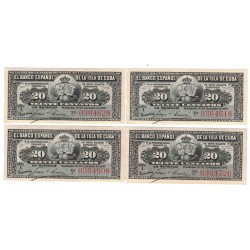 1897 - Cuba P53 20 Centavos banknote (VF)