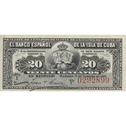 1897 - Cuba P53 20 Centavos banknote