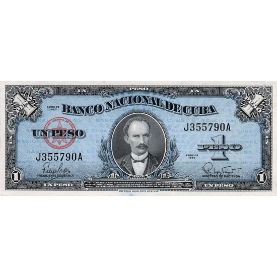 1960 - Cuba P77b 1 Peso banknote 1960 - Cuba P77b 1 Peso banknote