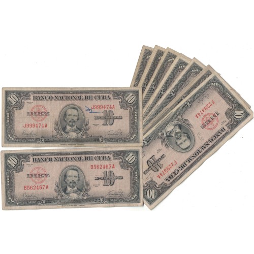 1949 - Cuba P79a 10 Pesos  banknote F