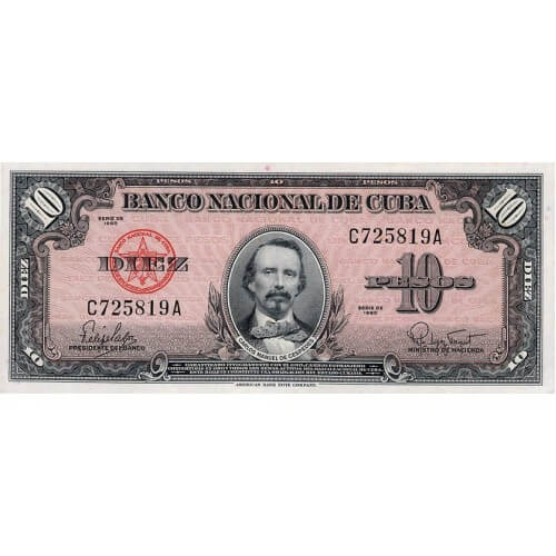 1960 - Cuba P79b 10 Pesos  banknote