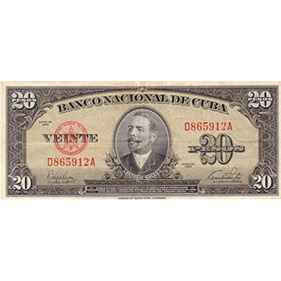 1949 - Cuba P80a 20 Pesos (VF) banknote 1949 - Cuba P80a 20 Pesos (VF) banknote