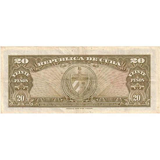 1949 - Cuba P80a 20 Pesos (VF) banknote 1949 - Cuba P80a 20 Pesos (VF) banknote