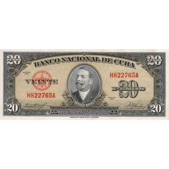 1958 - Cuba P80b 20 Pesos banknote 1958 - Cuba P80b 20 Pesos banknote