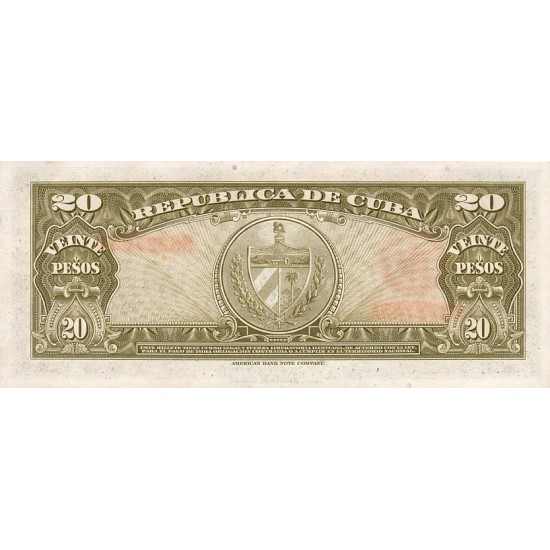 1958 - Cuba P80b 20 Pesos banknote 1958 - Cuba P80b 20 Pesos banknote