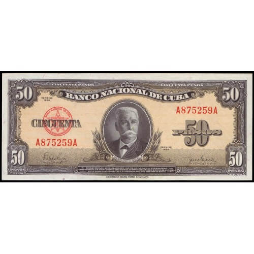 1950 - Cuba P 81a 50 Pesos  banknote