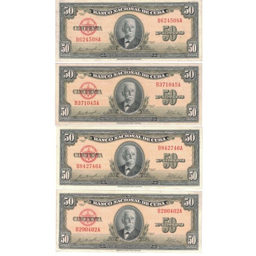 1958 - Cuba P81b 50 Pesos banknote XF