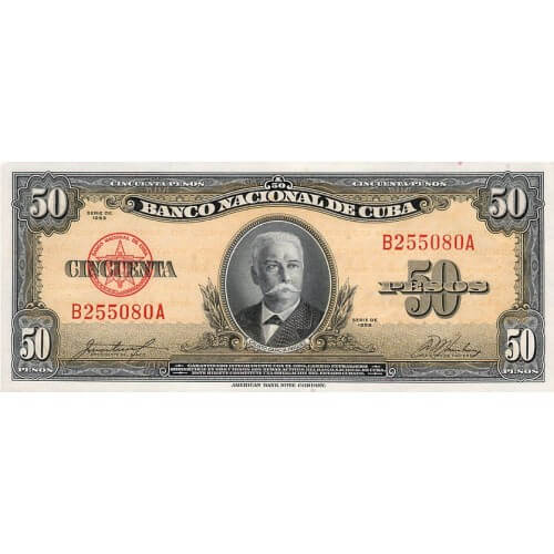 1958 - Cuba P81b billete de 50 Pesos