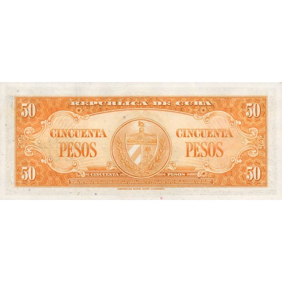 1958 - Cuba P81b 50 Pesos banknote 1958 - Cuba P81b 50 Pesos banknote