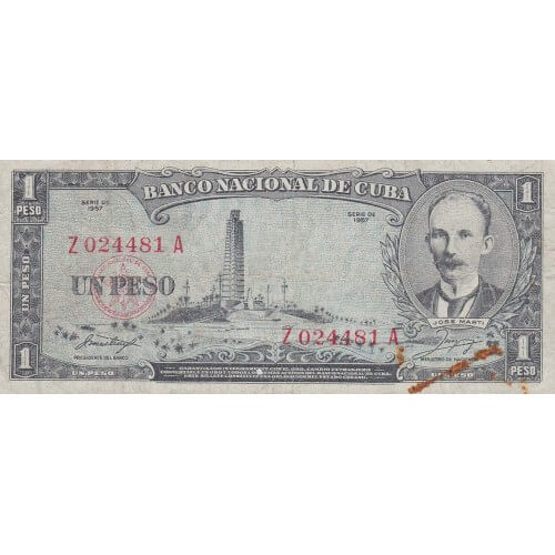 1957 -  Cuba P87b  1 Peso  banknote