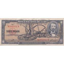 1956 - Cuba P88a billete de 10 Pesos