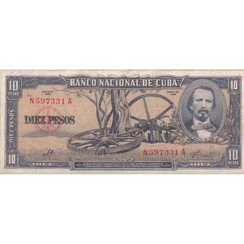 1956 - Cuba P88a billete de 10 Pesos