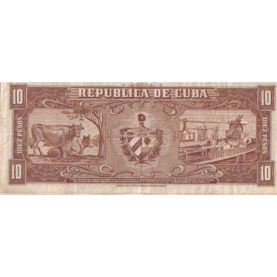 1956 - Cuba P88a 10 Pesos banknote 1956 - Cuba P88a 10 Pesos banknote