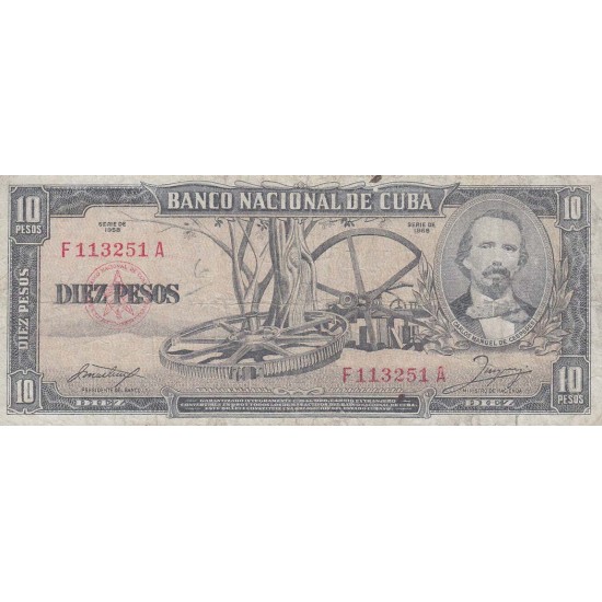 1958 - Cuba P88b 10 Pesos banknote 1958 - Cuba P88b 10 Pesos banknote