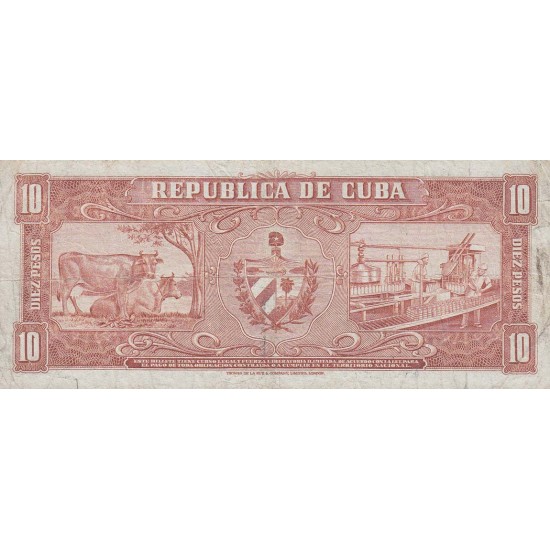 1958 - Cuba P88b 10 Pesos banknote 1958 - Cuba P88b 10 Pesos banknote