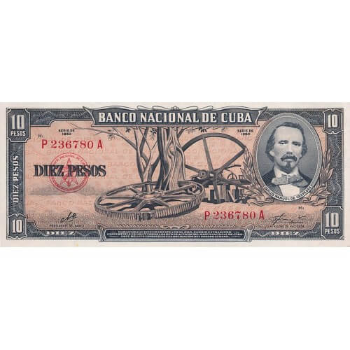 1960 - Cuba P88c  billete de 10 Pesos (Firma del Che)