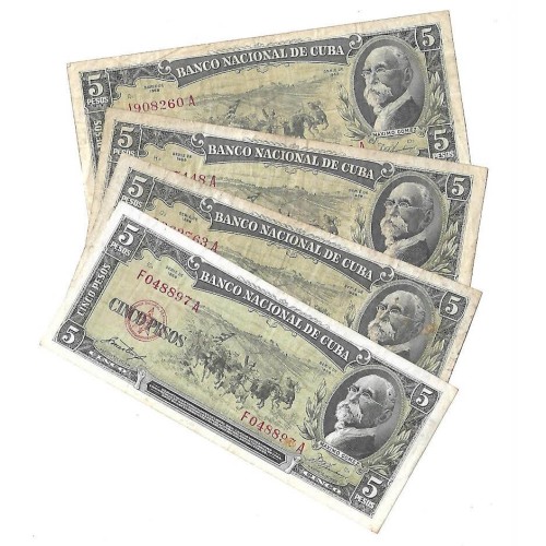 1958 - Cuba billete de 5 pesos pick 91a BC