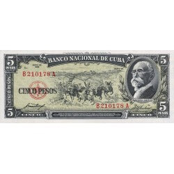 1958 - Cuba P91a 5 Pesos (VF) used banknote