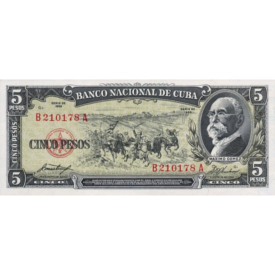 1958 - Cuba P91a 5 Pesos (VF) used banknote 1958 - Cuba P91a 5 Pesos (VF) used banknote