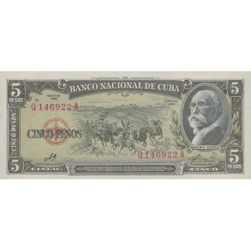 1960 - Cuba pick 91c 5 Pesos Banknote (Che Guevara signature)