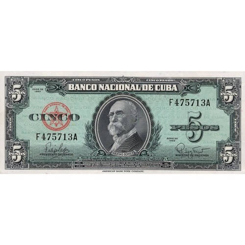 1960 - Cuba P92 5 Pesos banknote