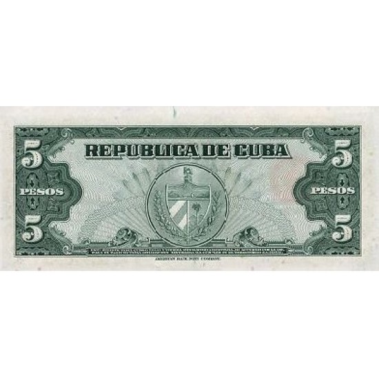 1960 - Cuba P92c 5 Pesos Used ( VF ) banknote 1960 - Cuba P92c 5 Pesos Used ( VF ) banknote