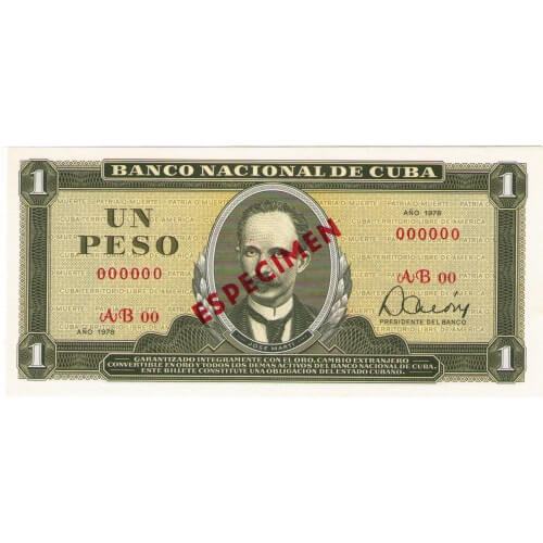 1978 - Cuba P102bs1 billete de 1 Peso Especimen