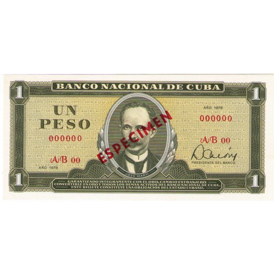 1978 - Cuba P102bs1 1 Peso Specimen banknote 1978 - Cuba P102bs1 1 Peso Specimen banknote