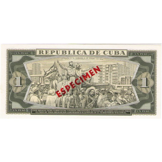 1978 - Cuba P102bs1 1 Peso Specimen banknote 1978 - Cuba P102bs1 1 Peso Specimen banknote