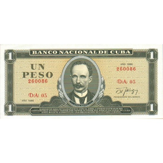 1986 - Cuba P102c 1 Peso banknote 1986 - Cuba P102c 1 Peso banknote