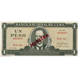 1982 - Cuba P102b billete de 1 Peso Specimen Muestra