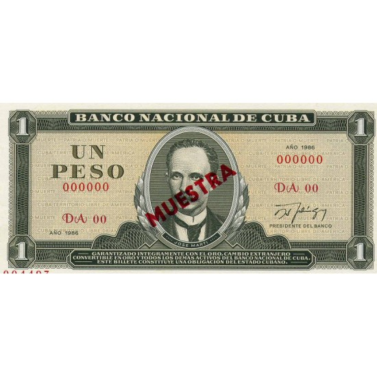 1978 - Cuba P102s 1 Peso banknote Specimen 1978 - Cuba P102s 1 Peso banknote Specimen