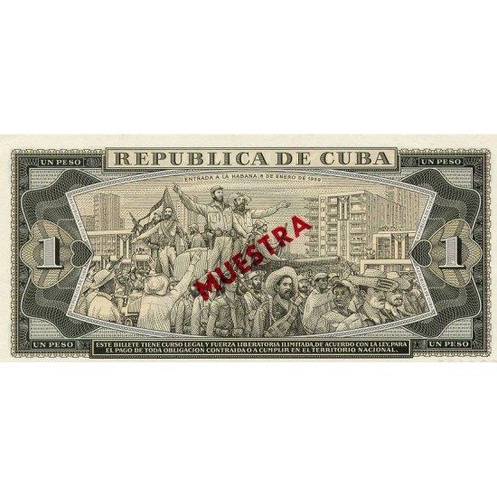 1978 - Cuba P102s 1 Peso banknote Specimen 1978 - Cuba P102s 1 Peso banknote Specimen
