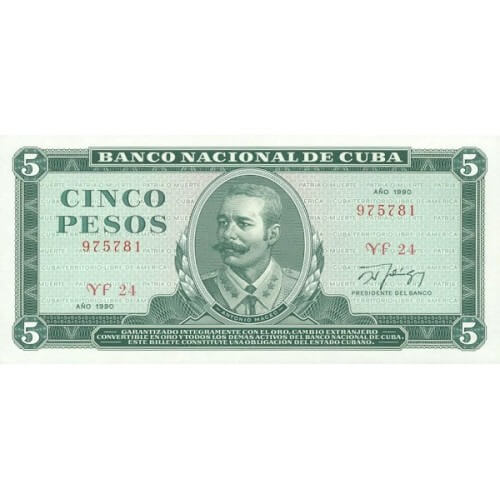 1990 - Cuba P103d billete de 5 Pesos