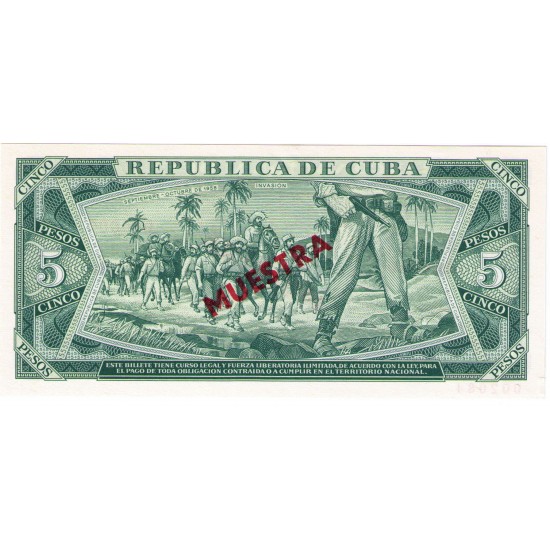 1986 - Cuba P103c cs 5 Pesos (Muestra) banknote 1986 - Cuba P103c cs 5 Pesos (Muestra) banknote