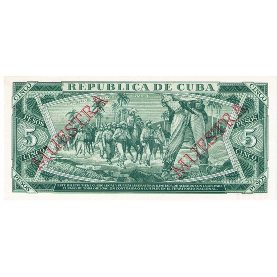 1987 - Cuba P103c cs 5 Pesos (Muestra) banknote 1987 - Cuba P103c cs 5 Pesos (Muestra) banknote